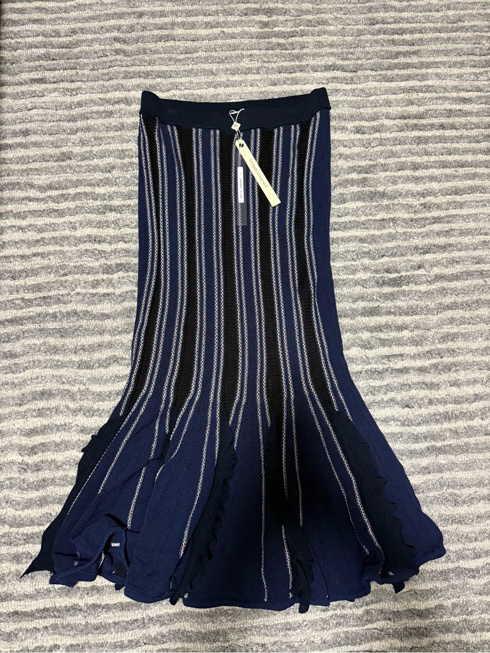 Jonathan Simkhai Navy and Black Striped Flared Knit Skirt